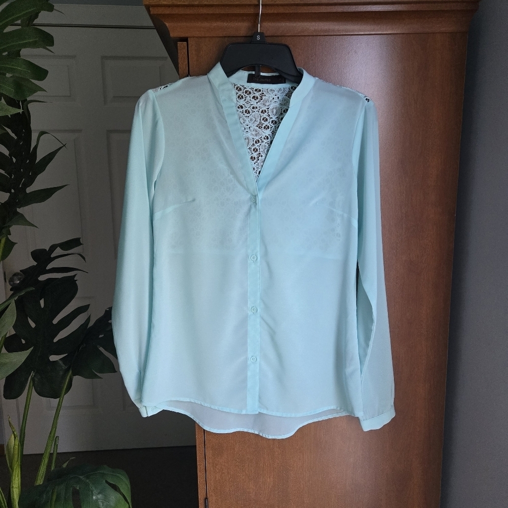The Limited Women's Blouse with Lace Detail - Mint Green
